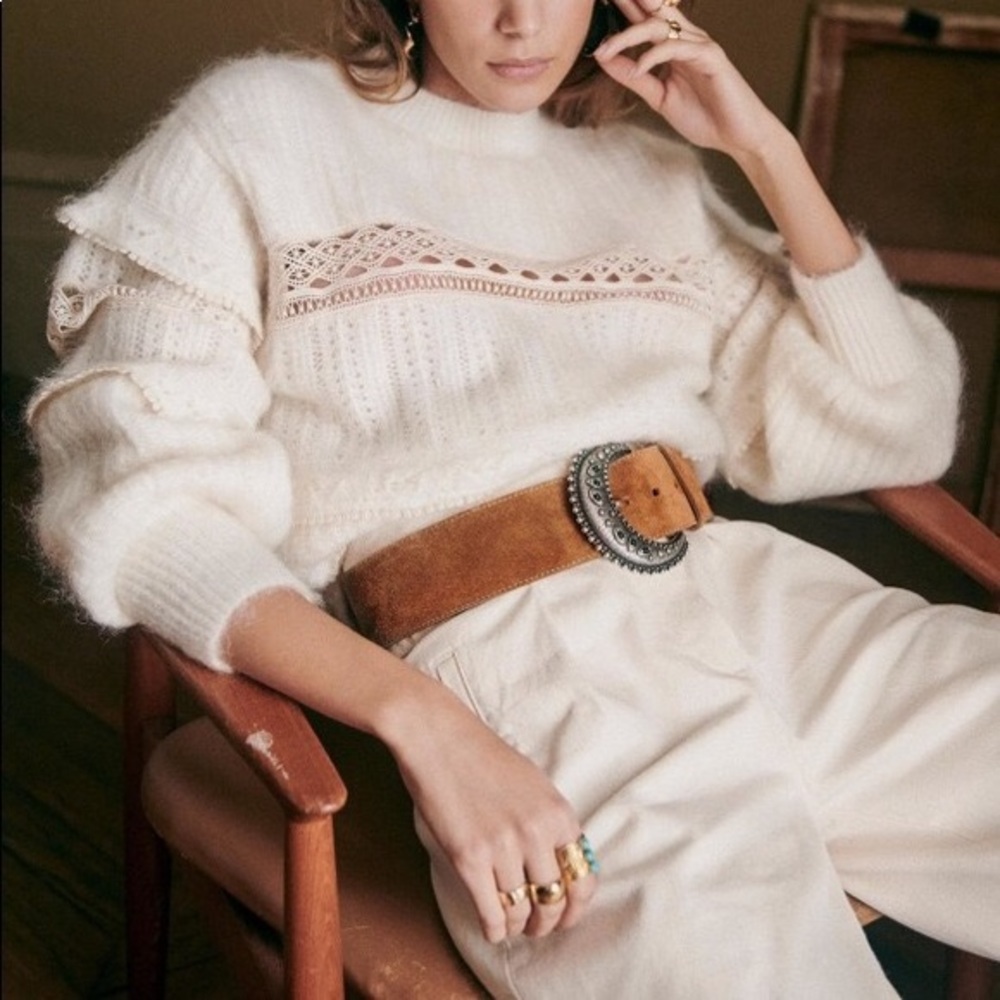 Sézane Victoire Ecru Kid Mohair Pullover Ecru